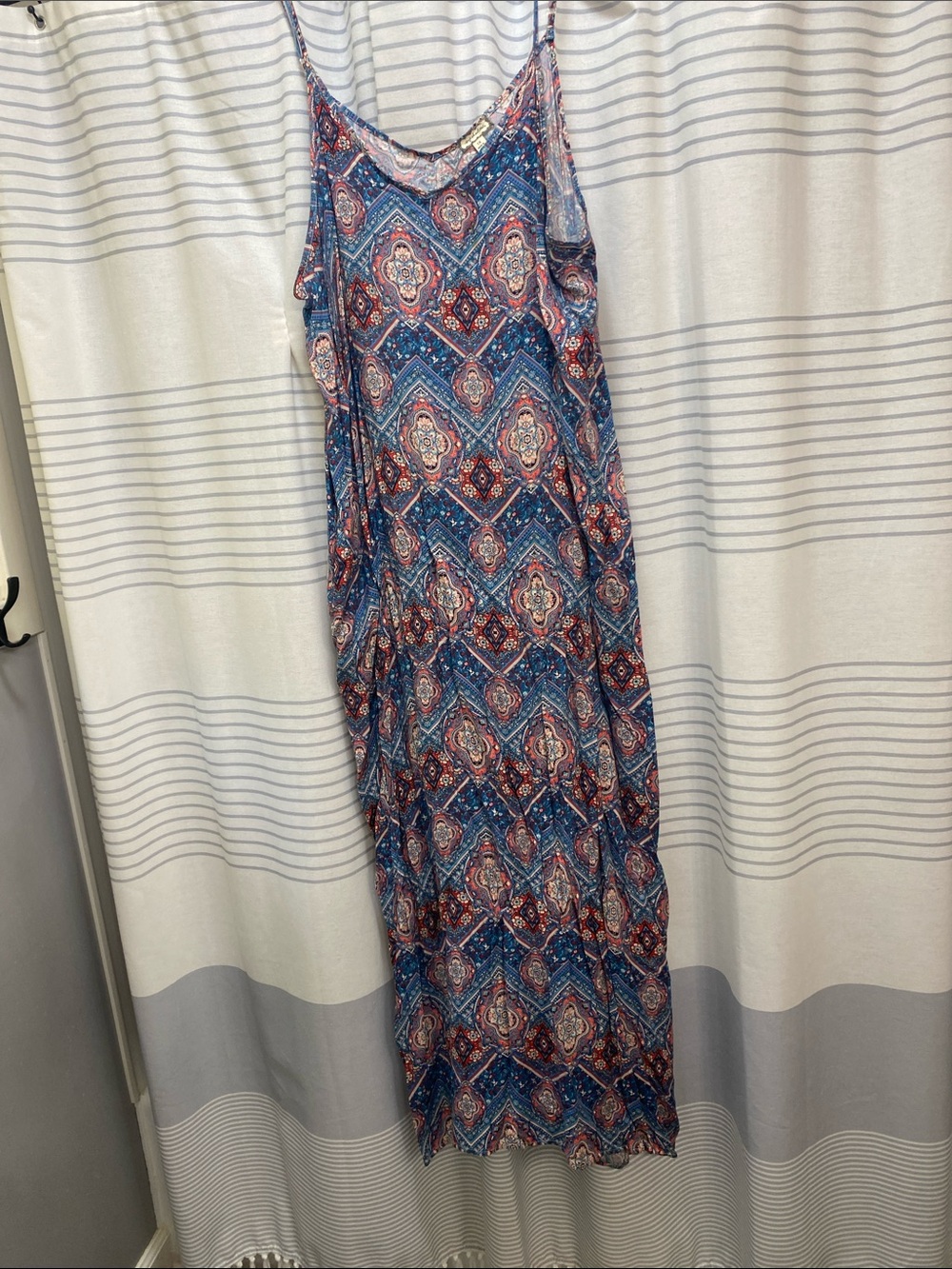 Eyeshadow Blue and Red Patterned Maxi Dress